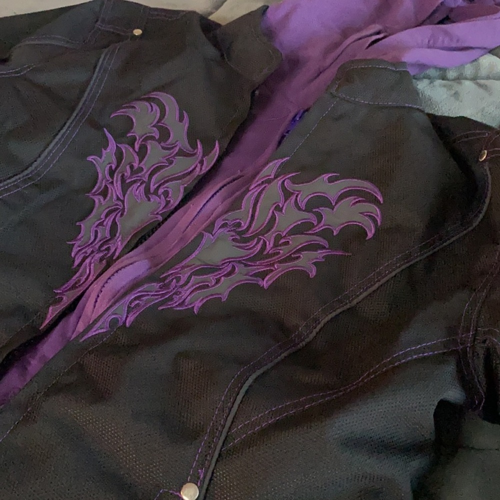 Calling all MC Mamas!💜🖤Purple/Black Textile Tribal Detail Motorcycle Jacket